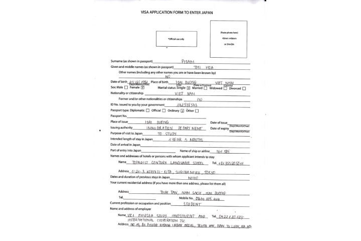Hướng dẫn điền form xin Visa Nhật Bản - Tư vấn đi Nhật