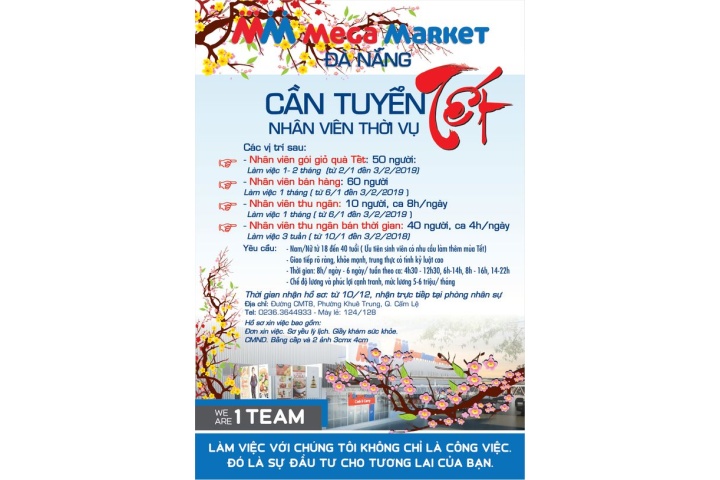 MM MeGa Market Đà Nẵng cần tuyển Nhân Viên Thời Vụ Tết