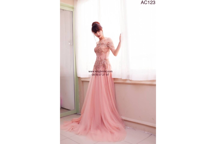 May áo cưới màu hồng da tùng chữ A 004 - Xưởng may áo cưới-KingBridal