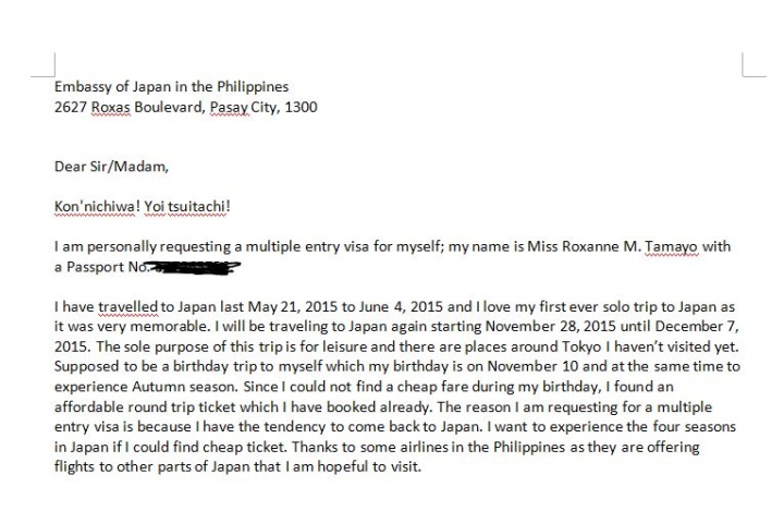 Explanation Letter For Multiple Entry Visa Japan