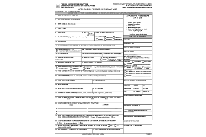 Non immigrant us visa application form philippines