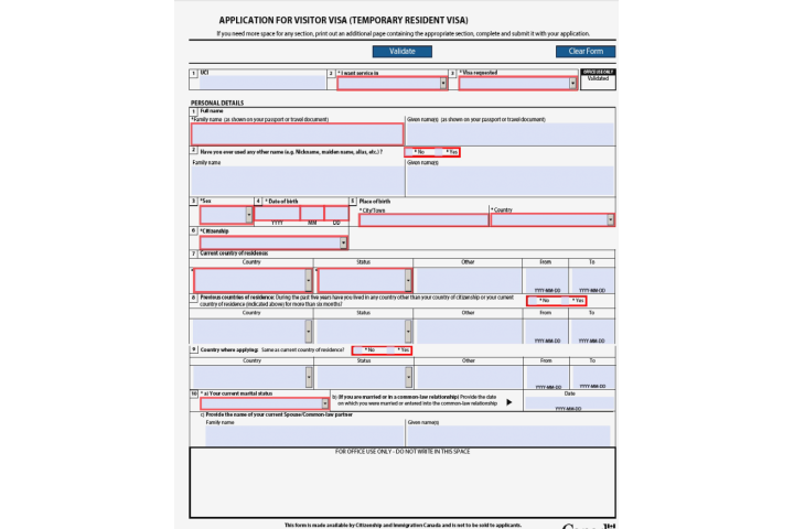Canada Visitor Visa Form 5257 B