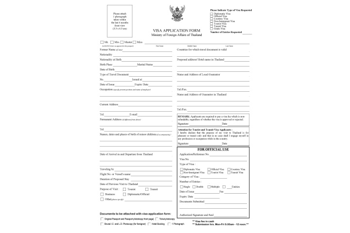 Thailand Tourist Visa Application Form thailand-tourist-visa-application-form