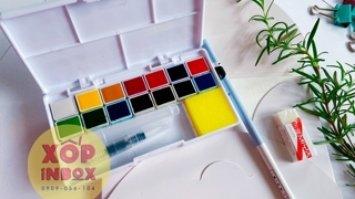 Màu Nước  Himi Dạng Nén 14 Màu (Tặng kèm sổ, tẩy ,bút chì, cọ nước )