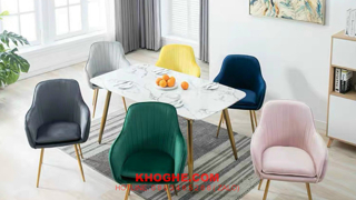 Tổng hợp những mẫu ghế ăn nệm bọc vải nhung đẹp tại kho